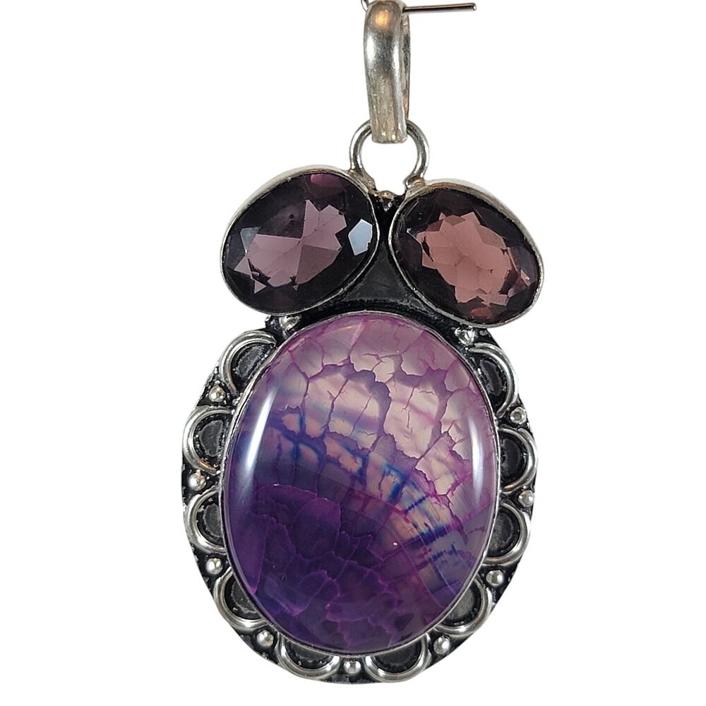 Purple Agate Pendant Necklace – With Amethyst in Silver + 20" Sterling Chain